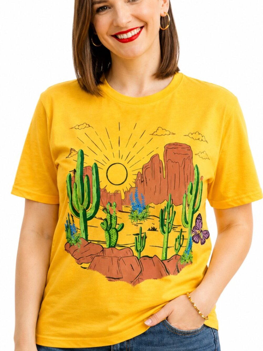 NWT - XS yellow shirt. Southwestern golden desert cactus tee shirt. Casual top